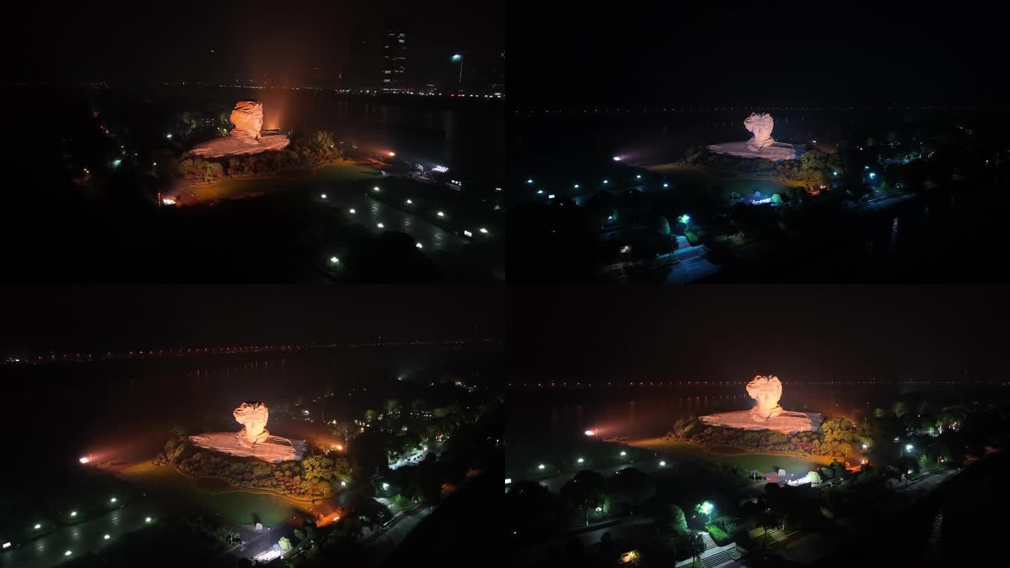 长沙橘子洲毛主席青年雕像夜景4k航拍