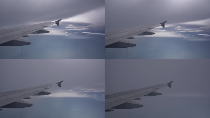 4K飞机窗外 飞入云雾 机翼