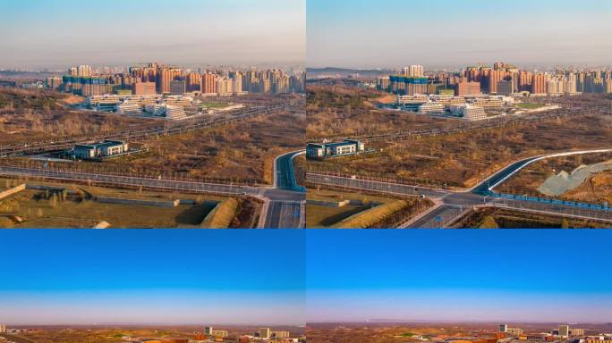 陕西榆林科创新城奥体中心体育场航拍延时