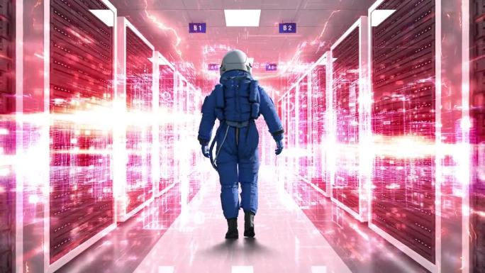 宇航员踏上高科技服务器机房的科技之旅