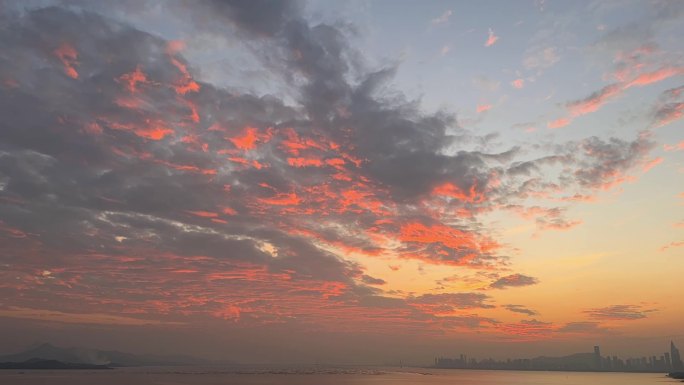 海面晚霞天空 夕阳红 海面黄昏 傍晚天空