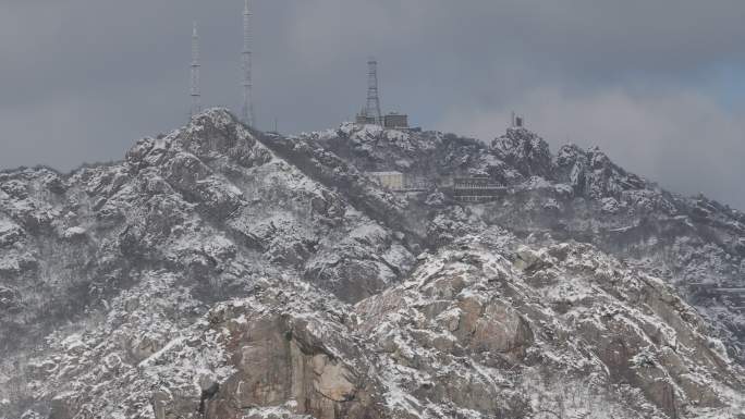 航拍威海市文登区界石镇昆嵛山雪后风光