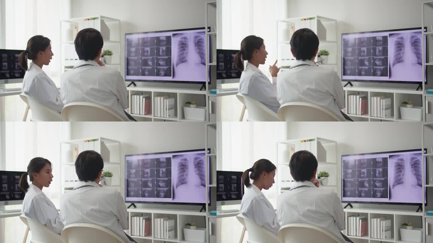 两位神经内科医生在医院的会议室里分析了病人的x光片。