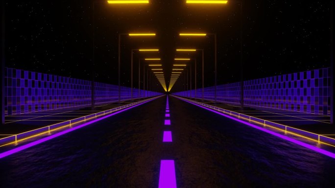 紫色和橙色霓虹灯辉光未来的高速公路背景VJ循环在4K