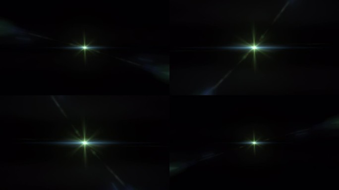 循环闪烁中心星绿蓝光光光学镜头闪光闪亮的动画艺术在黑色的抽象背景。灯光光线效果动态明亮的视频镜头。隔