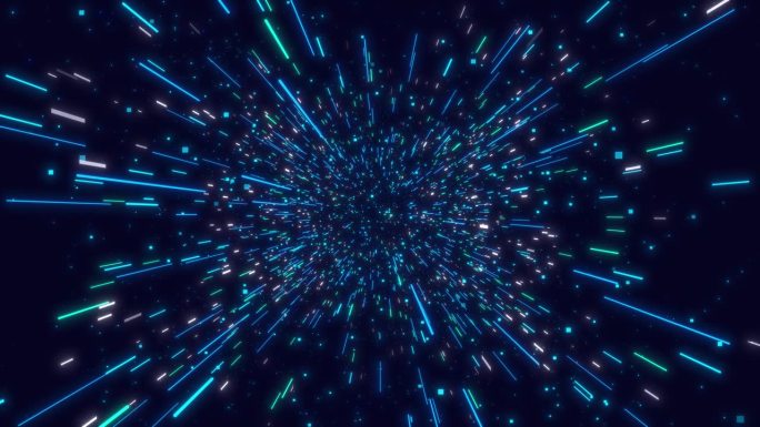 光束粒子科幻隧道的网络空间背景。光速移动的光线，