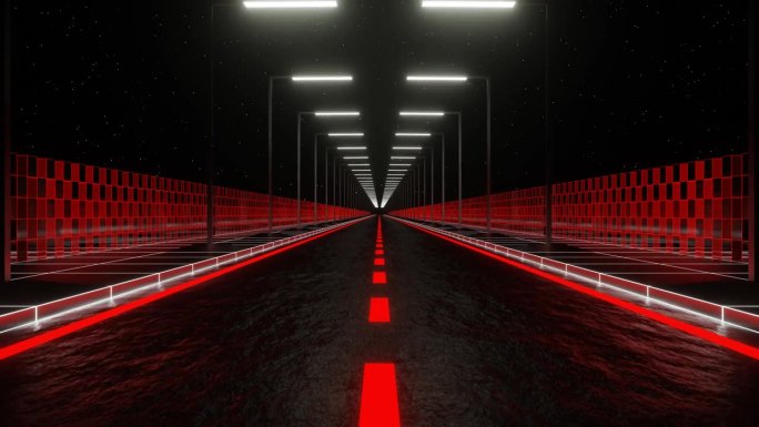红色和白色霓虹灯辉光未来的高速公路背景VJ循环在4K