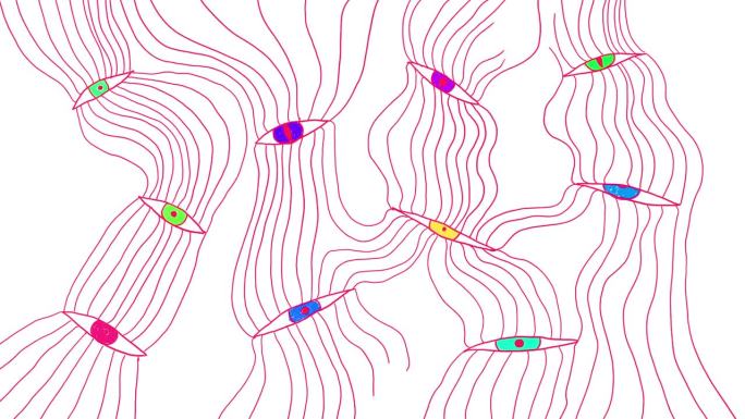 手绘素描动画的许多眼睛