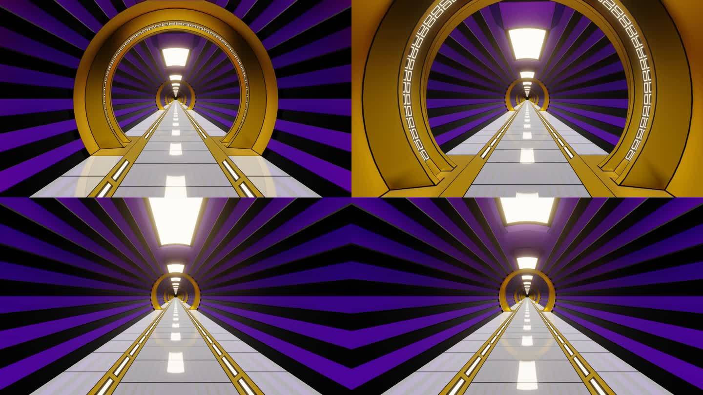 紫色和金色明亮的未来走廊背景VJ循环在4K