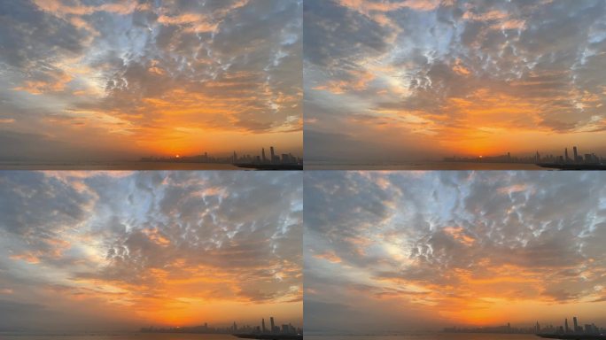 深圳湾海面日落天空 晚霞天空