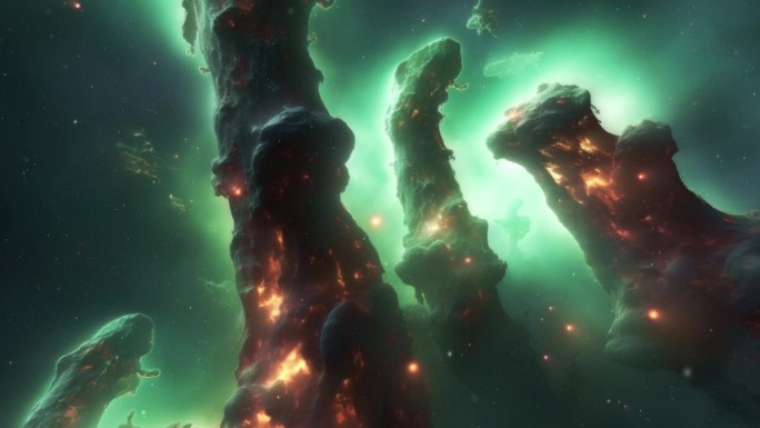 数百光年宽的巨大星云柱。