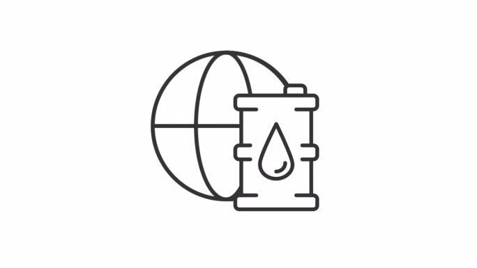 黑色简单细线性全球石油消费动画，透明背景高清视频，无缝循环4K视频代表石油行业