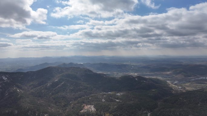 航拍威海市文登区界石镇昆嵛山雪后风光