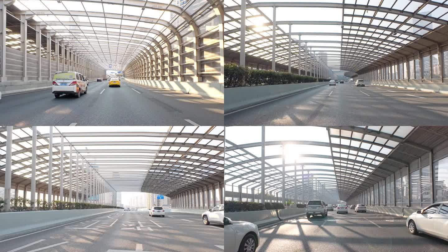 武汉城市道路声屏障设施和汽车行驶综合