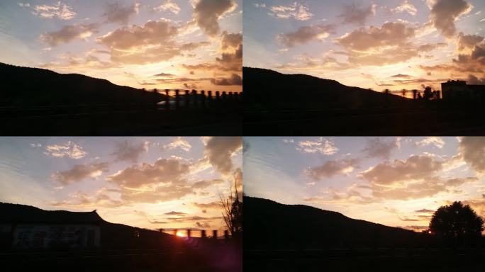 云南泸沽湖公路路上风景夕阳