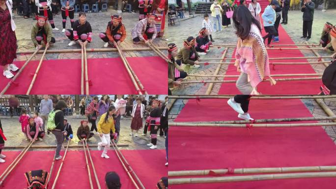 瑶寨民俗文化竹竿舞少数民族活动舞蹈竹竿舞