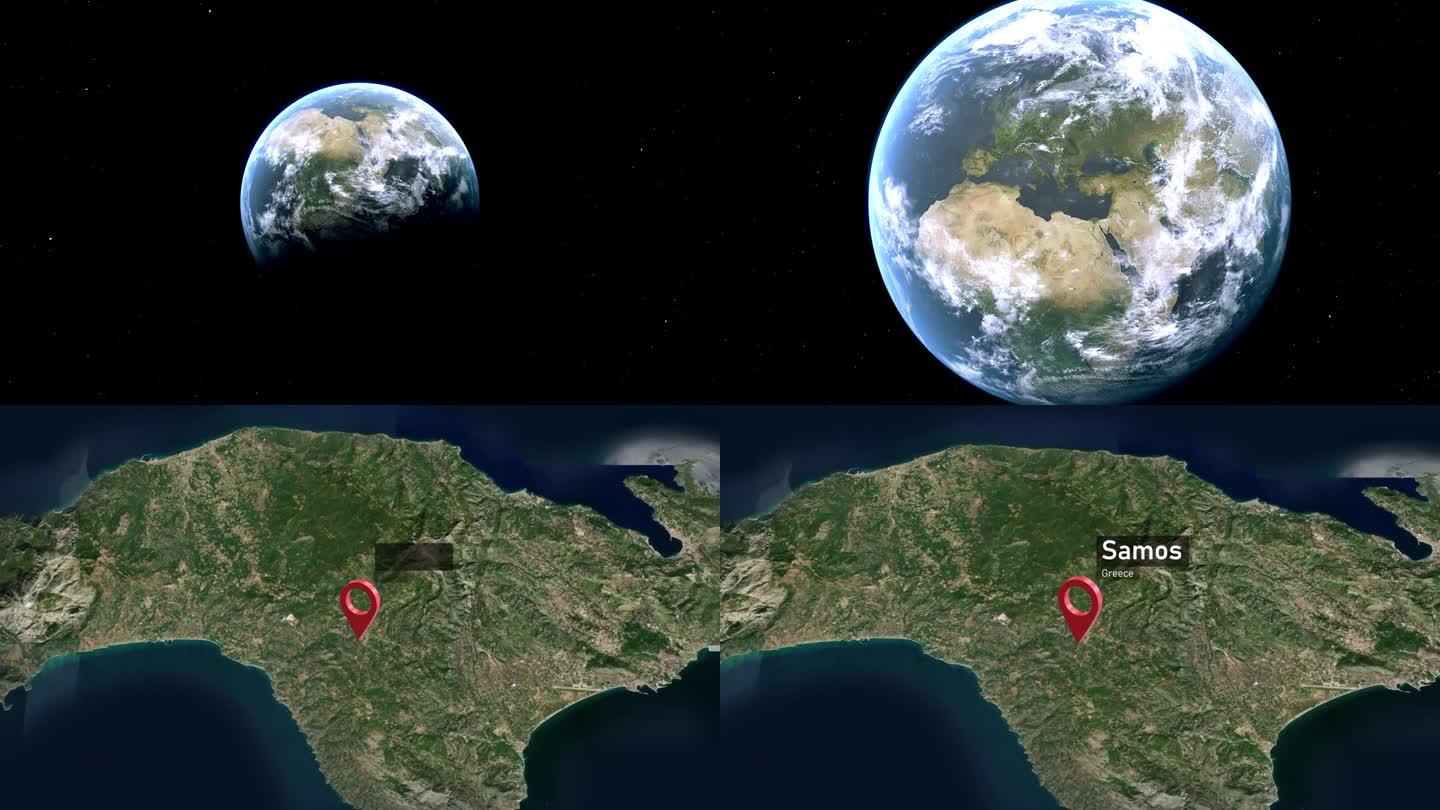 从太空到地球的萨摩斯城市地图，希腊