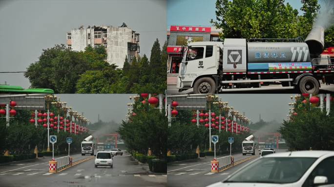 夏日 黄昏 落日 街道 洒水车 市井人文