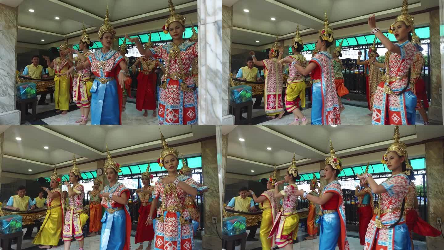 泰国曼谷四面佛街景表演跳舞