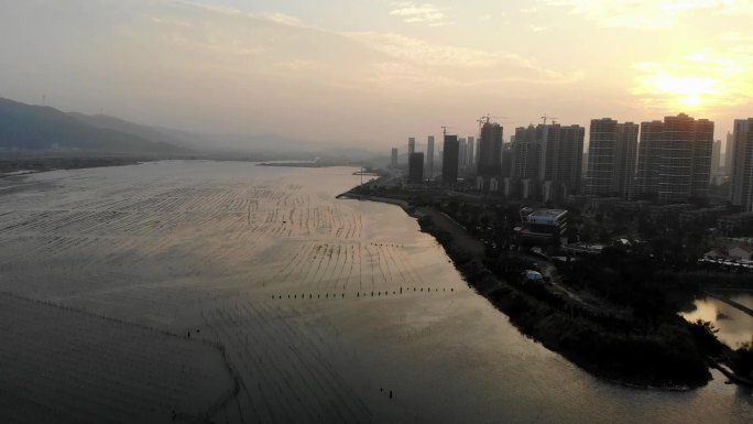 福建漳州港房地产海湾日落风光