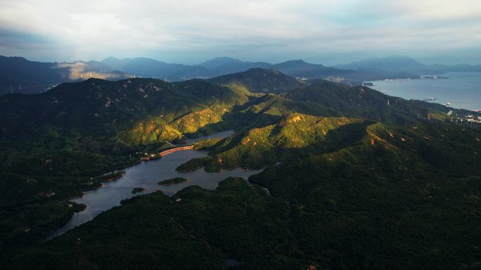 航拍深圳马峦山水库水源地