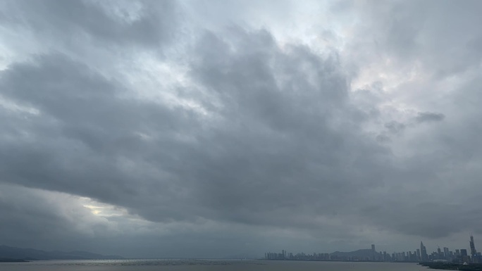 城市海面阴天多云天空 风雨来临 灰暗天空