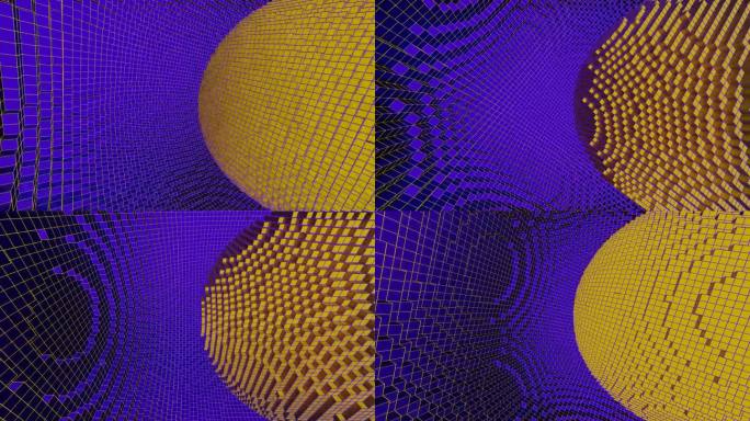 紫色和黄色像素球内的背景VJ循环在4K