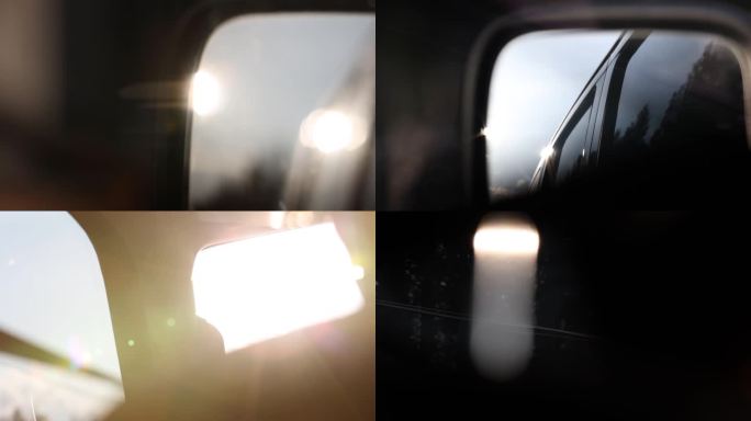 汽车反光镜和车内夕阳
