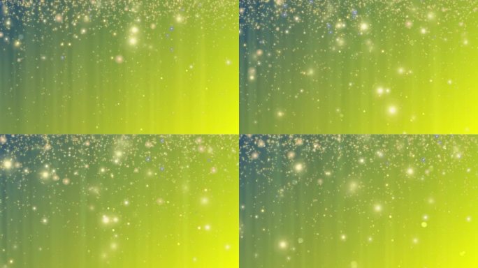 发光的金色粒子在黄色和蓝绿色梯度上淋浴