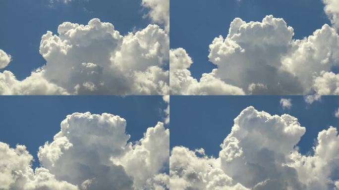 白色蓬松的积云在夏日的蓝天上形成。移动和变化的云景天气