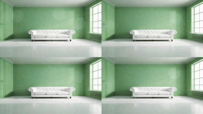 4K绿色墙壁室内设计概念背景