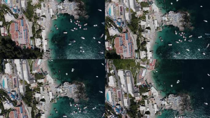 无人机自上而下拍摄的卡普里岛，意大利独特的海岸线。