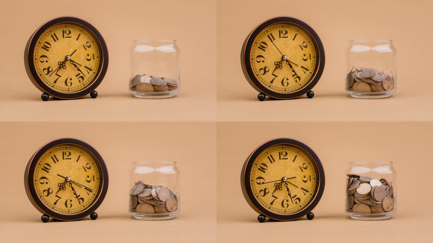 储蓄硬币额外钱的硬币在玻璃罐金融增长的现金流收入增加投资融资