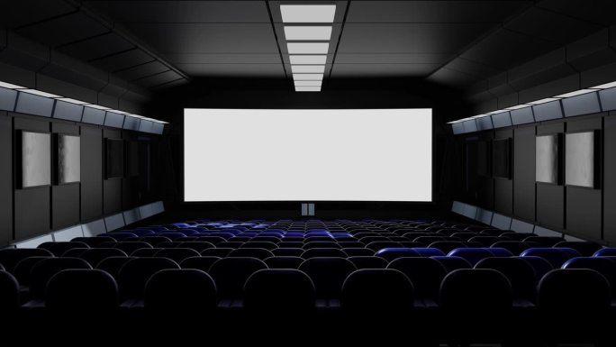 空荡荡的电影院影院里有一排排舒适的天鹅绒扶手椅，3d渲染。