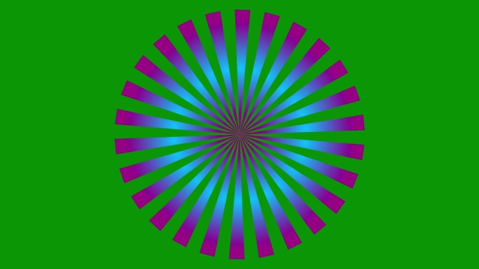 动画抽象粉蓝圆从光线旋转。毛圈的视频。矢量插图隔离在绿色背景上。