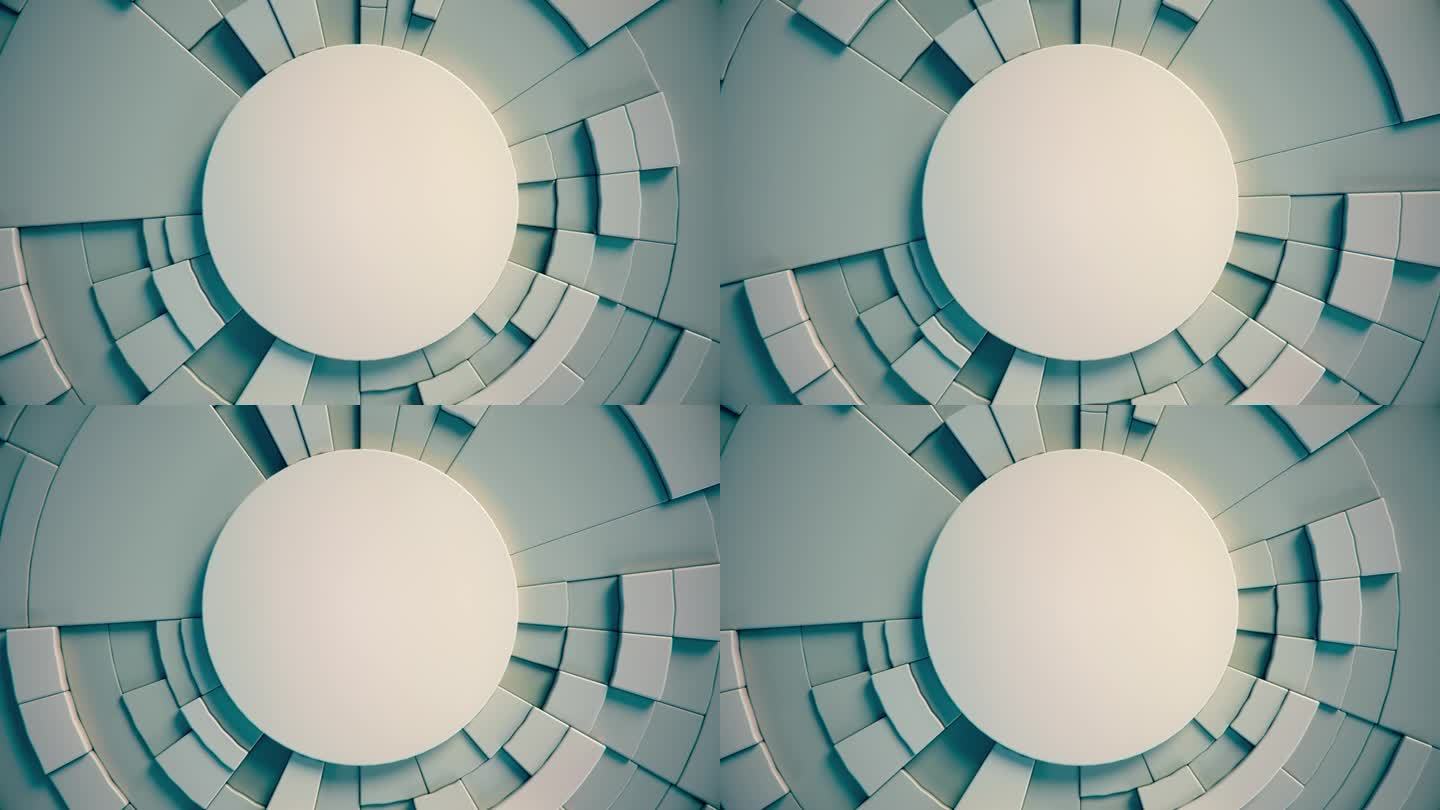 机械运动的白色抽象梦幻圆形图案。现代的背景。数字循环动画。3d渲染4K