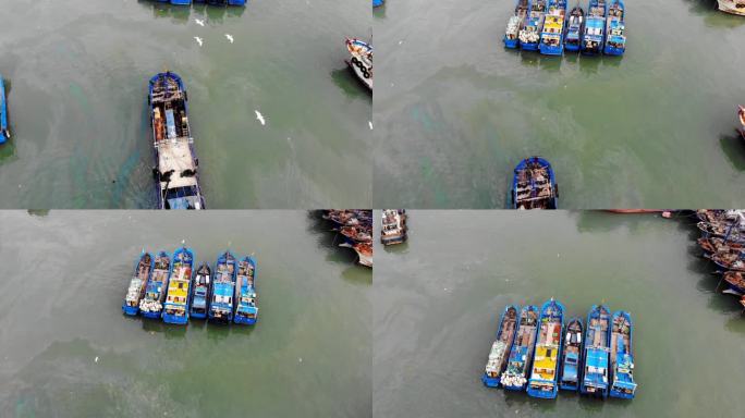 航拍福建漳州龙海市岛美避风坞的渔船