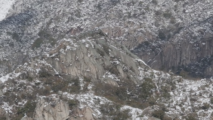 航拍威海市文登区界石镇昆嵛山雪后风光