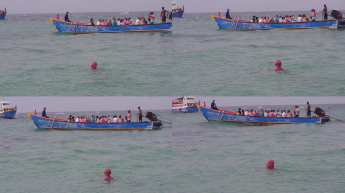 泰国芭提雅海上游客游玩游船游泳