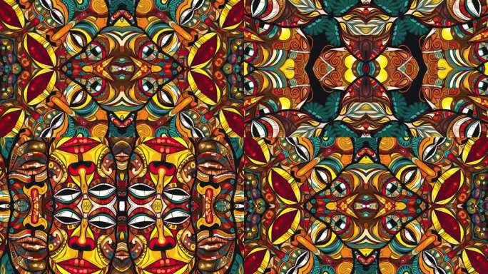 几何民族面孔:艺术或平面设计的万花筒动画。