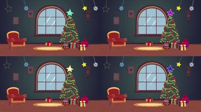 室内圣诞节场景背景圣诞树沙发可循环
