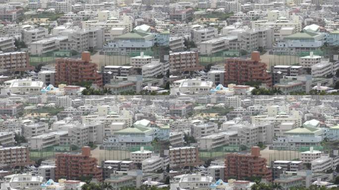 日本，冲绳，那霸:那霸市学校的鸟瞰图。
