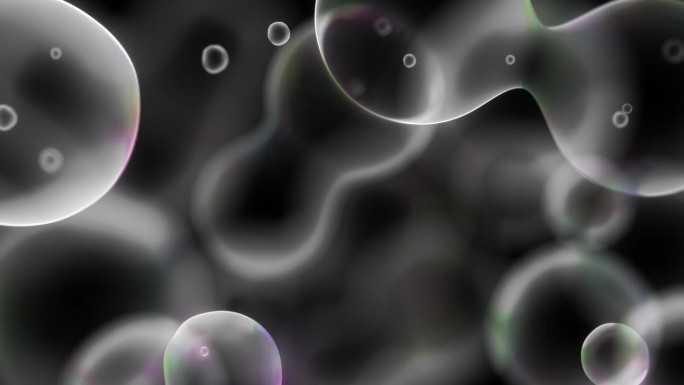 黑色背景上的浮动气泡，与alpha通道的无缝循环