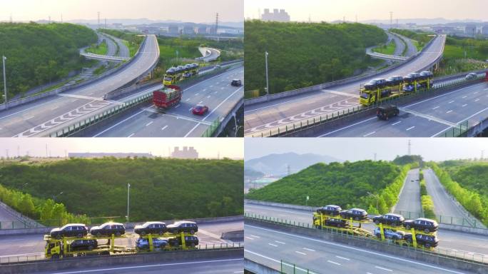 航拍中国 半挂车 大型轿车托运专用车