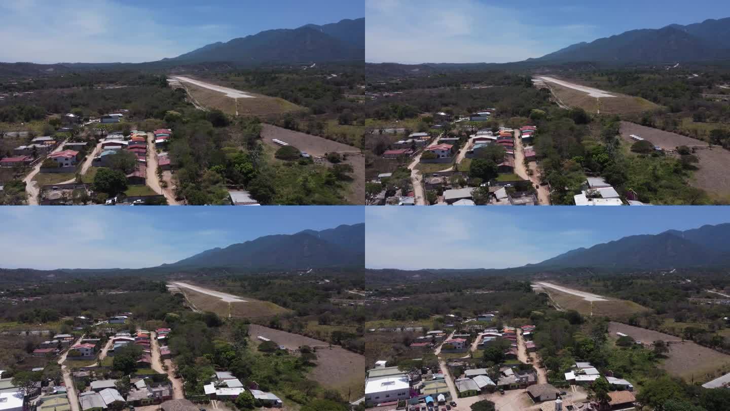 在洪都拉斯古色古香的格拉西亚斯镇，机场跑道俯视着天际线