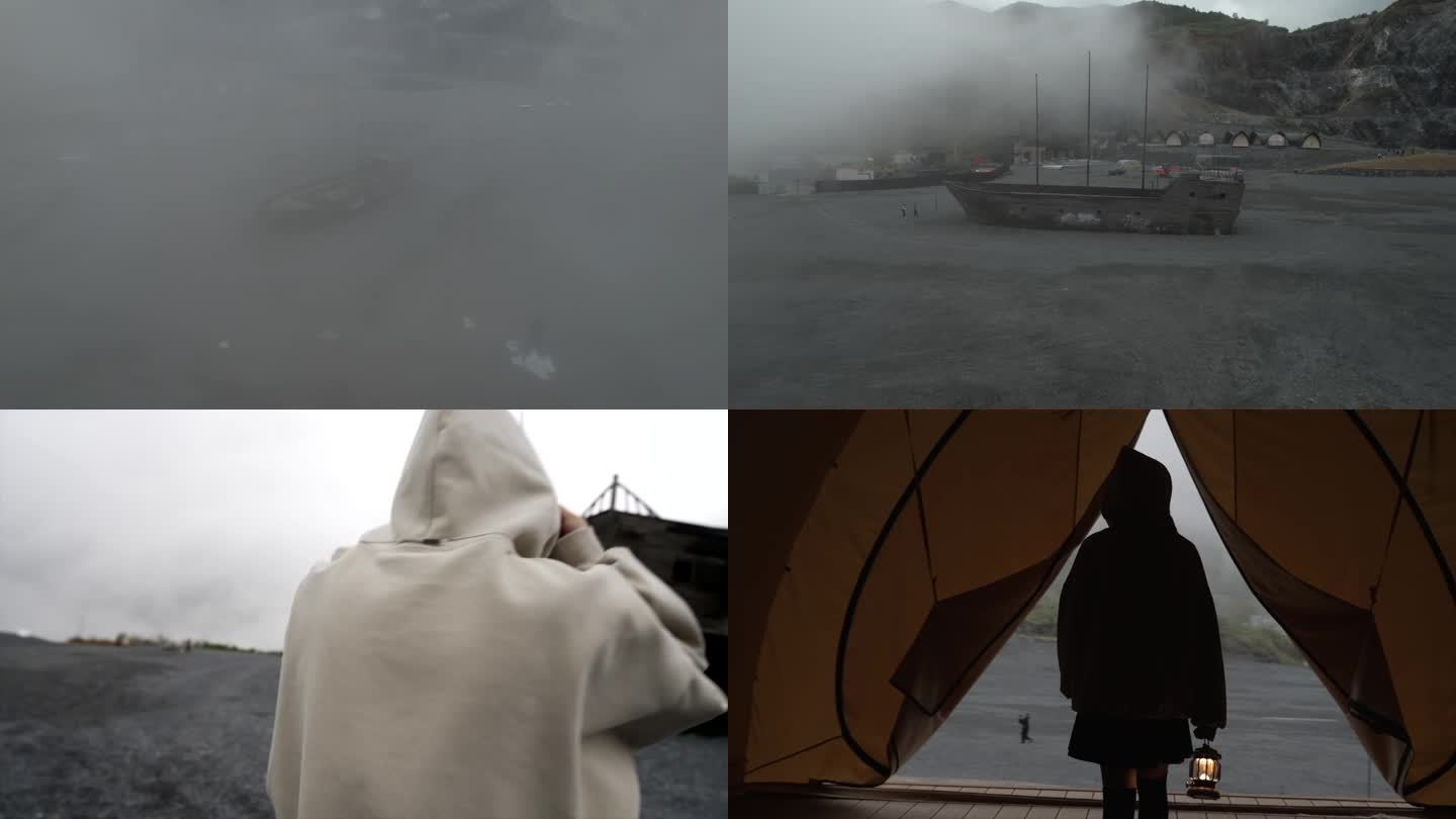 小冰岛云雾天气露营灯废墟