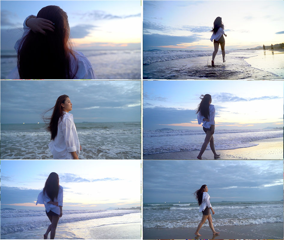夕阳下海滩美女奔跑散步文艺旅行广告影视