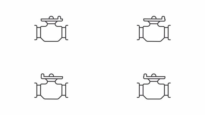 管道阀门黑色简单细线性动画，透明背景高清视频，无缝循环4K视频，代表石油行业