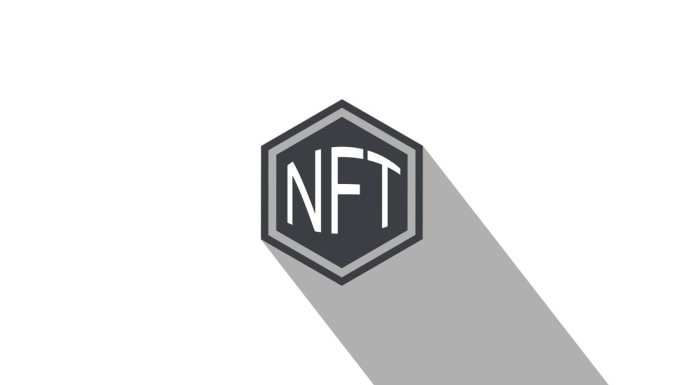 NFT图标动画与长阴影在白色背景。不可替换或不可互换的标记。创意运动图形的虚拟单位，文件和加密货币