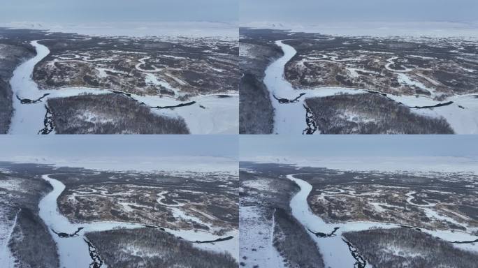 根河湿地不冻河冬日雪景